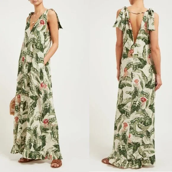 Adriana Degreas x Cult Gaia Tropical Print Crepe Maxi Dress in Green Medium